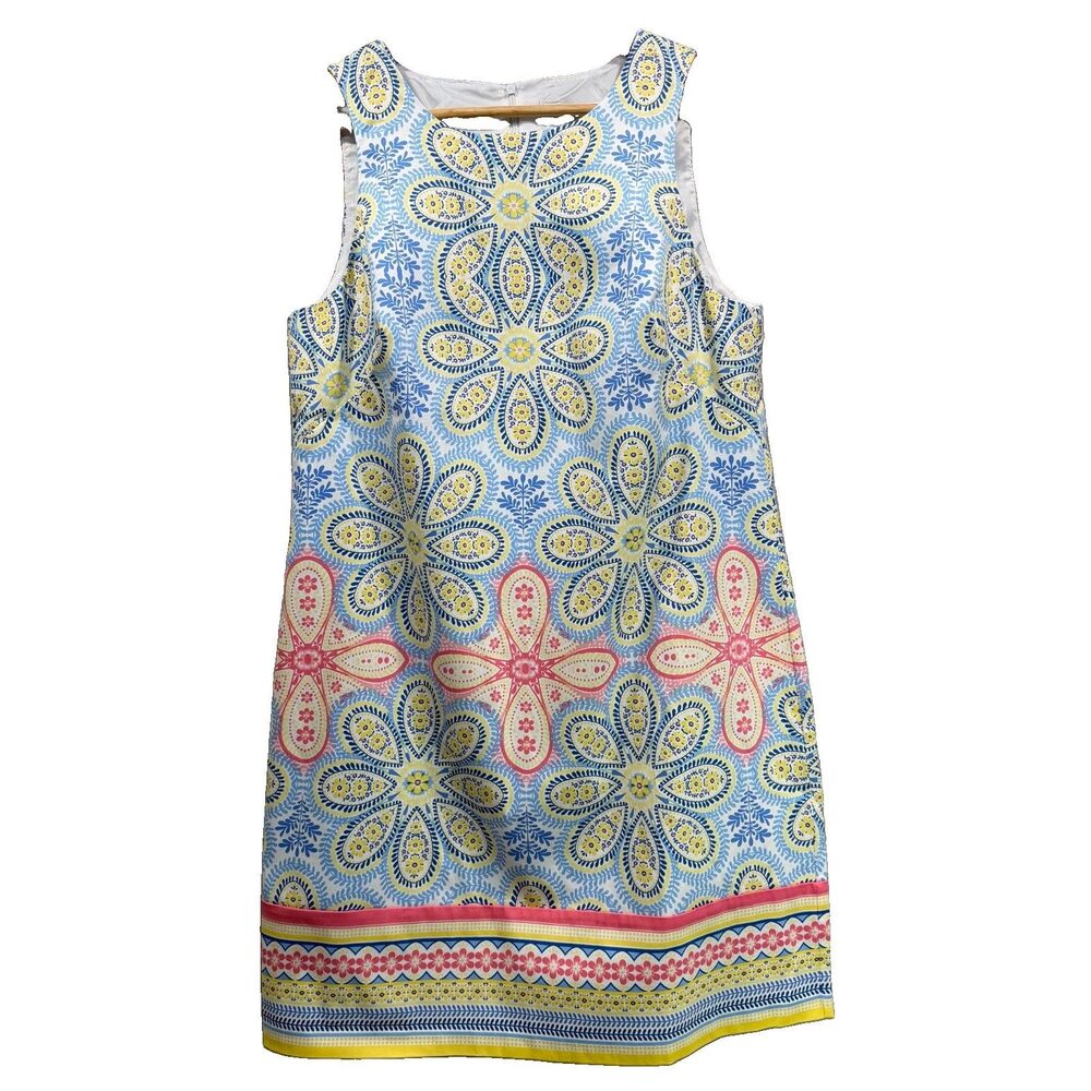 LONDON TIMES Women’s Size 14 Paisley Floral Sleeveless Cotton Shift Dress NEW